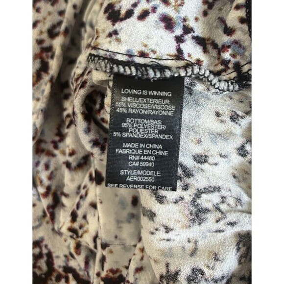 AFRM Bodysuit Puffed Ruched Sleeves Plunged Overlap V Neck Abstract Sz M - Picture 10 of 10